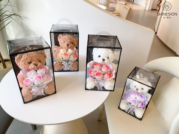 STUFF BEAR WITH FLOWERS GIFT BOX